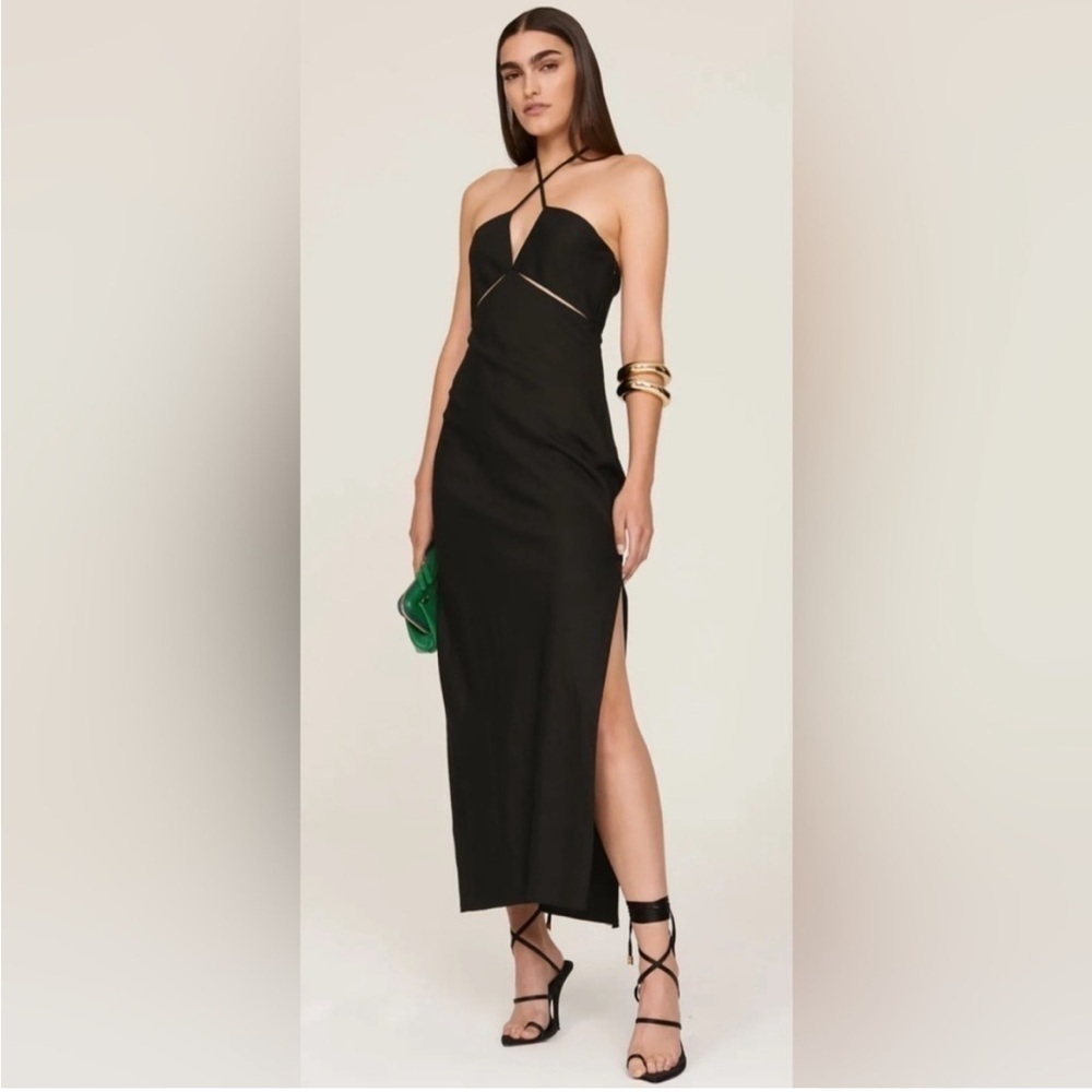 Marina Moscone Shipwrecked black strappy dress cutouts slit US 8, IT42, FR38.